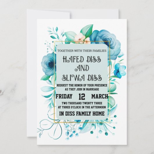 Invitation Mariage au design floral bleu marine (Devant)