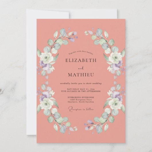 Invitation Mariage au Eucalyptus à feuillage de corail assour (Devant)