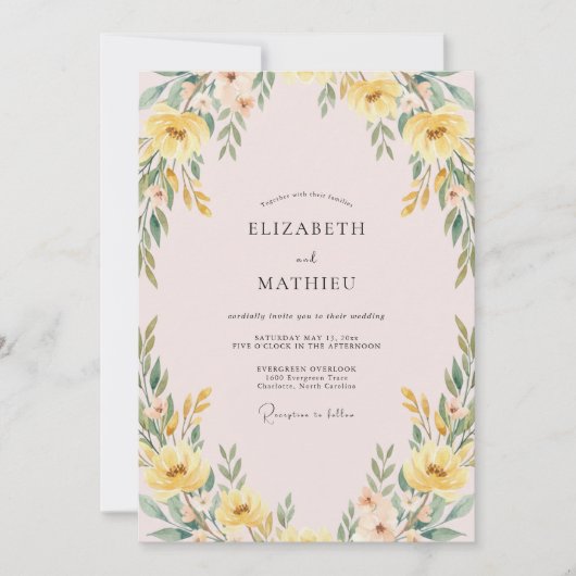 Invitation Mariage au Eucalyptus à Feuillage Doré Rose (Devant)