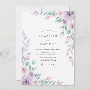 Invitation Mariage au Eucalyptus à Feuillage Pastel Améthyste