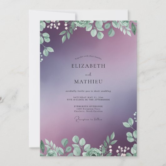 Invitation Mariage au Eucalyptus à Feuillage Violet (Devant)