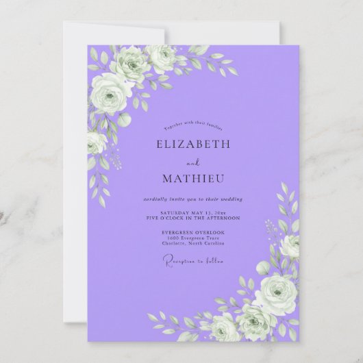 Invitation Mariage au eucalyptus à feuillage violet blanc (Devant)