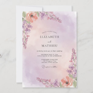 Invitation Mariage au eucalyptus à la violette et au rameau d