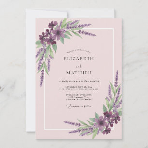 Invitation Mariage au eucalyptus à motif d'amarante pâle