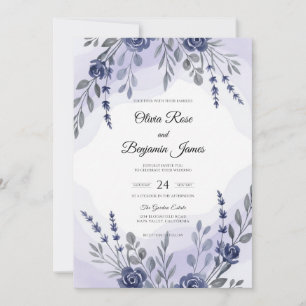 Invitation Mariage au eucalyptus à motif de violette pervench