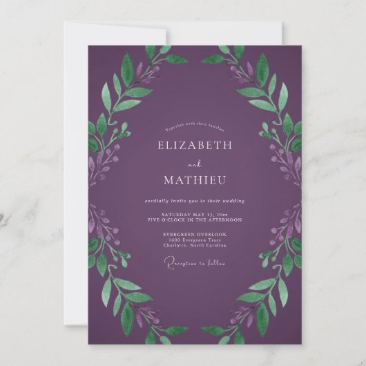 Invitation Mariage au Eucalyptus au feuillage de prune profon (Devant)