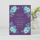 Invitation Mariage au eucalyptus au feuillage sarcelle violet (Debout devant)