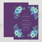Invitation Mariage au eucalyptus au feuillage sarcelle violet (Devant / Derrière)