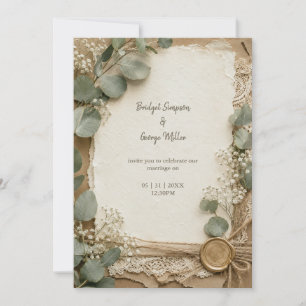 Invitation Mariage au Eucalyptus avec Cire et Dentelle Rustiq