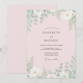 Invitation Mariage au eucalyptus avec feuillage de menthe ros (Devant / Derrière)