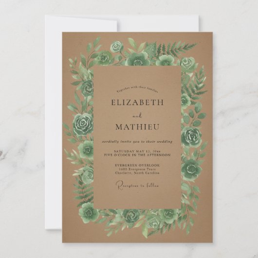 Invitation Mariage au eucalyptus bronzé succulent (Devant)