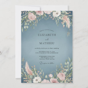 Invitation Mariage au Eucalyptus des Pampas sur Ardoise Pouss