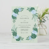 Invitation Mariage au eucalyptus et hydrangea vert clair (Debout devant)