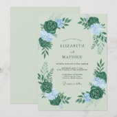 Invitation Mariage au eucalyptus et hydrangea vert clair (Devant / Derrière)