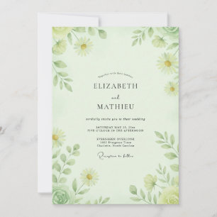 Invitation Mariage au eucalyptus et pâquerette de menthe pâle
