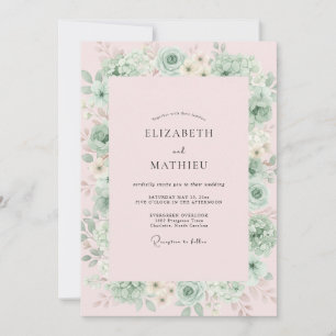Invitation Mariage au eucalyptus et succulent Menthe Rose Pét