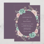 Invitation Mariage au eucalyptus et succulentes prune poussié (Devant / Derrière)