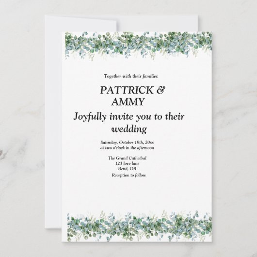 Invitation Mariage au eucalyptus générique (Devant)