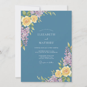 Invitation Mariage au eucalyptus lilas bleu acier