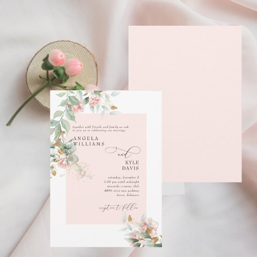 Invitation Mariage au Eucalyptus Rose Rose Clair
