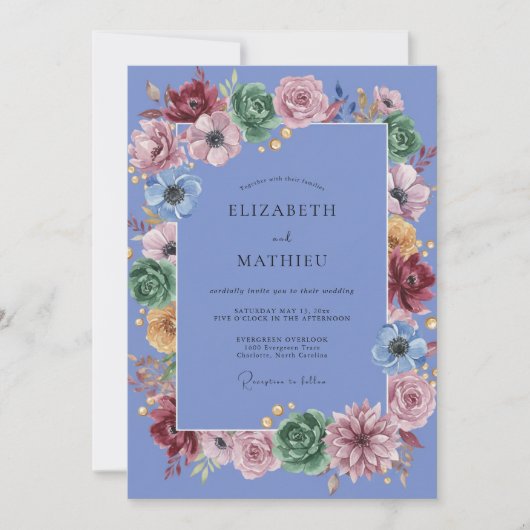 Invitation Mariage au eucalyptus succulent et pervenche (Devant)