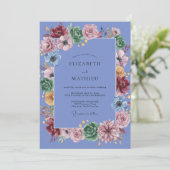 Invitation Mariage au eucalyptus succulent et pervenche (Debout devant)