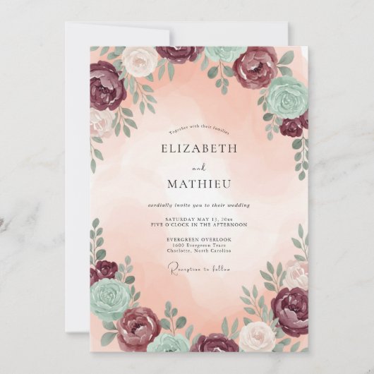 Invitation Mariage au eucalyptus succulent prune mer (Devant)