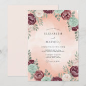 Invitation Mariage au eucalyptus succulent prune mer (Devant / Derrière)