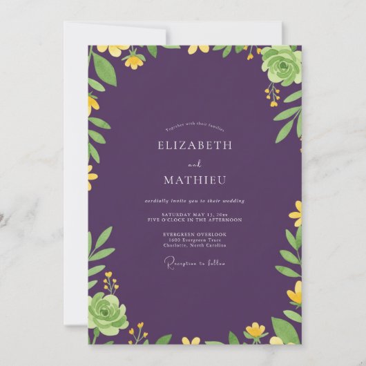 Invitation Mariage au eucalyptus succulent violet foncé (Devant)