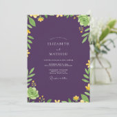 Invitation Mariage au eucalyptus succulent violet foncé (Debout devant)