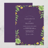 Invitation Mariage au eucalyptus succulent violet foncé (Devant / Derrière)