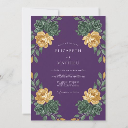 Invitation Mariage au eucalyptus succulent violet foncé (Devant)