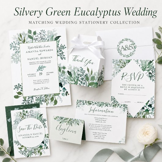 Invitation Mariage au Eucalyptus Vert Argenté
