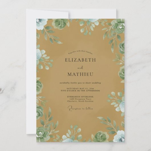 Invitation Mariage au feuillage aquarelle ocre (Devant)