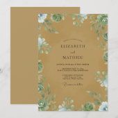 Invitation Mariage au feuillage aquarelle ocre (Devant / Derrière)