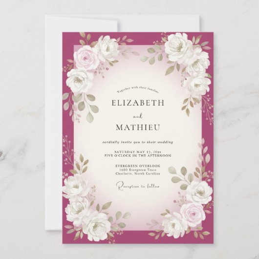 Invitation Mariage au feuillage blanc baie (Devant)