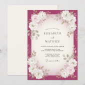 Invitation Mariage au feuillage blanc baie (Devant / Derrière)