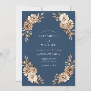 Invitation Mariage au feuillage Champagne Slate Antique