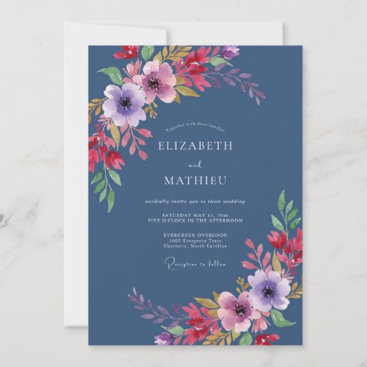Invitation Mariage au feuillage d'améthyste cobalt (Devant)