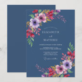 Invitation Mariage au feuillage d'améthyste cobalt (Devant / Derrière)