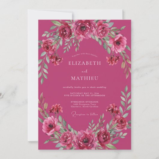 Invitation Mariage au feuillage de baie magenta (Devant)
