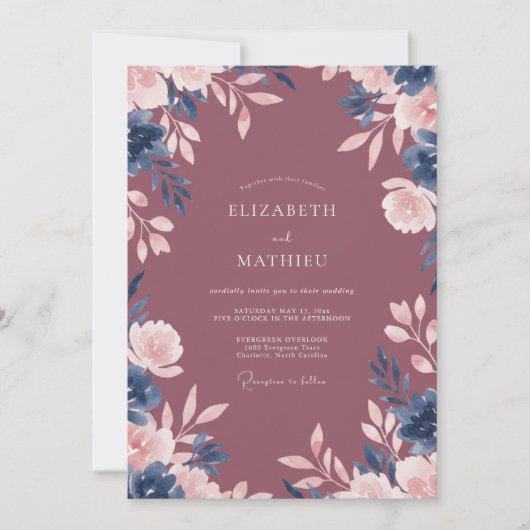 Invitation Mariage au feuillage de baie profonde (Devant)