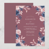 Invitation Mariage au feuillage de baie profonde (Devant / Derrière)
