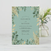 Invitation Mariage au feuillage de céladon or eucalyptus (Debout devant)