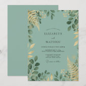Invitation Mariage au feuillage de céladon or eucalyptus (Devant / Derrière)
