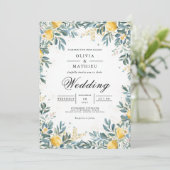 Invitation Mariage au feuillage de citron doré (Debout devant)