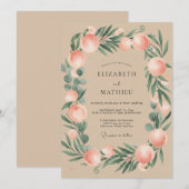 Invitation Mariage au feuillage de corail beige Eucalyptus (Devant / Derrière)