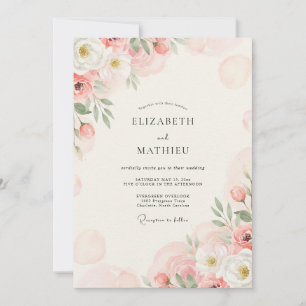 Invitation Mariage au feuillage de eucalyptus crème corail