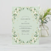 Invitation Mariage au feuillage de eucalyptus menthe (Debout devant)