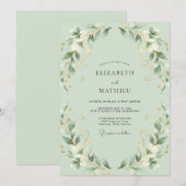 Invitation Mariage au feuillage de eucalyptus menthe (Devant / Derrière)